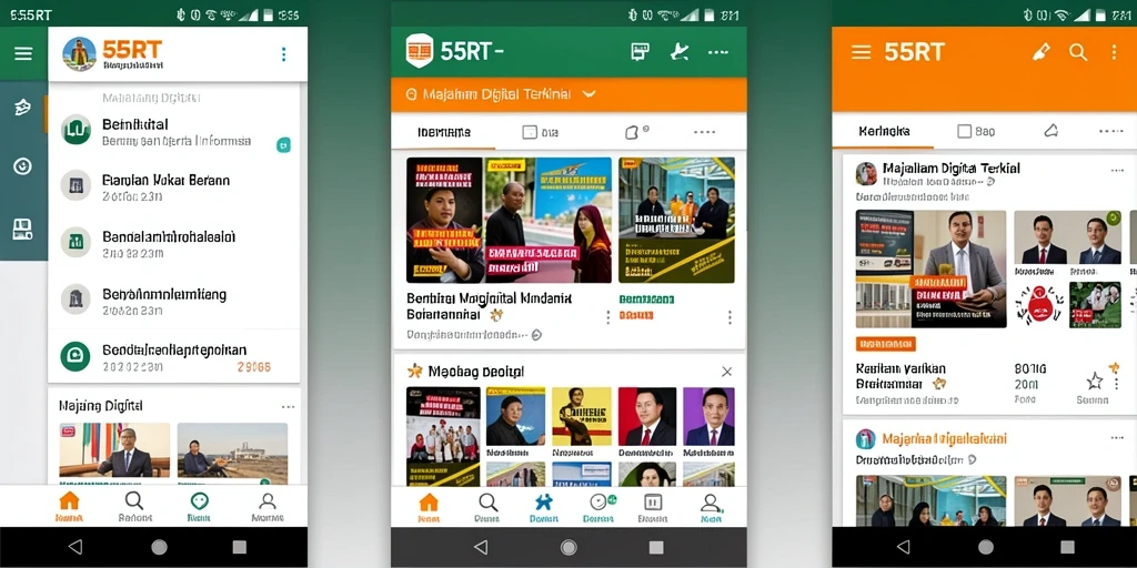 Tampilan antarmuka aplikasi 55RT untuk berita digital.