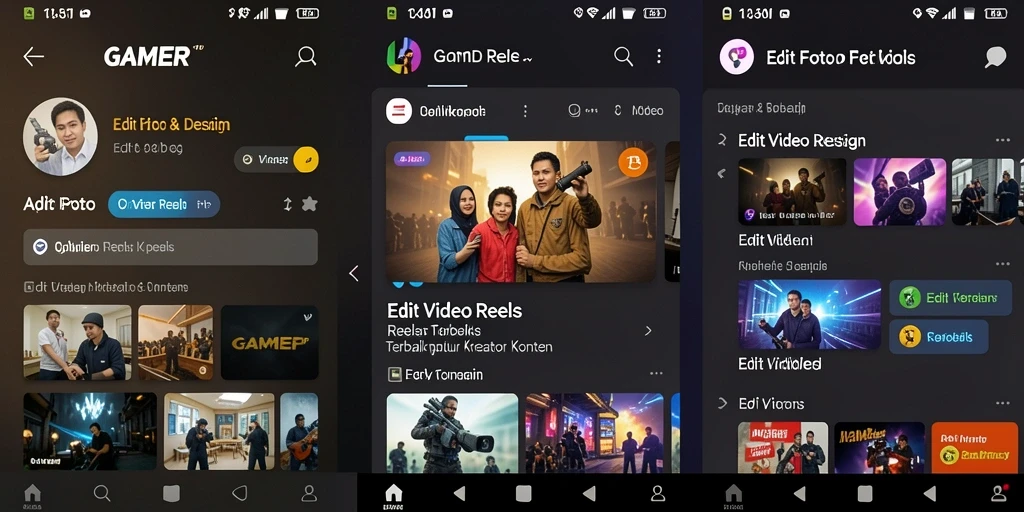 Tampilan antarmuka GAMERP saat mengedit video Reels yang menarik.