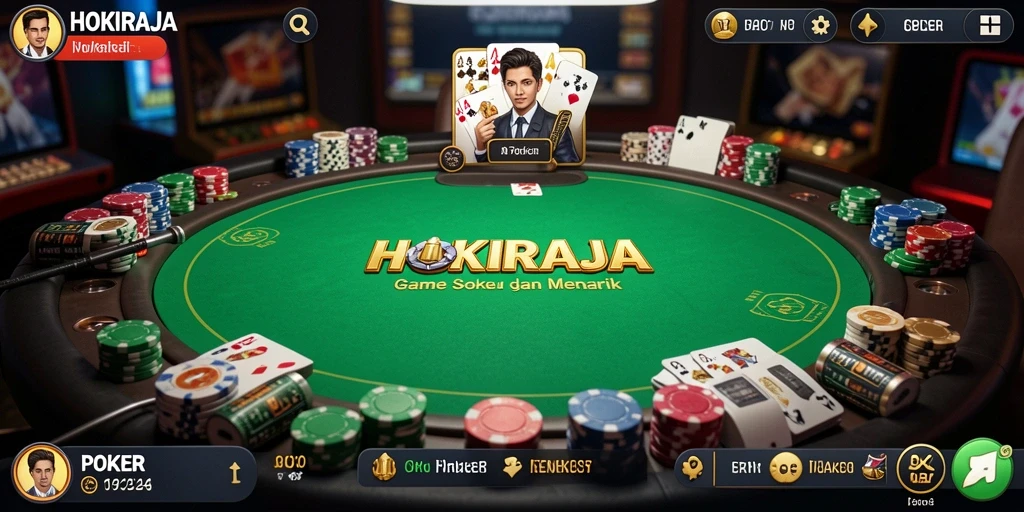 Screenshot antarmuka menarik dari permainan Poker HOKIRAJA.
