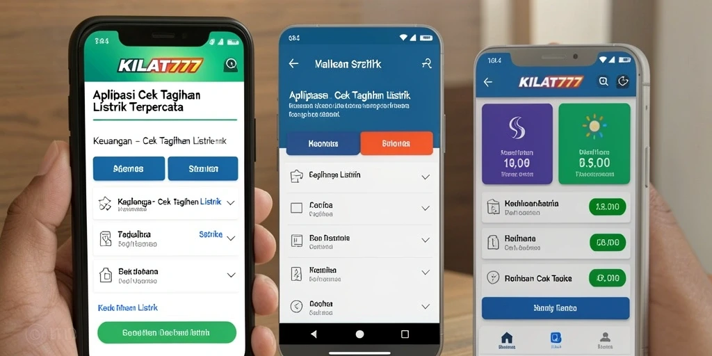 Tampilan antarmuka KILAT777 untuk cek tagihan listrik dengan fitur-fitur lengkap.