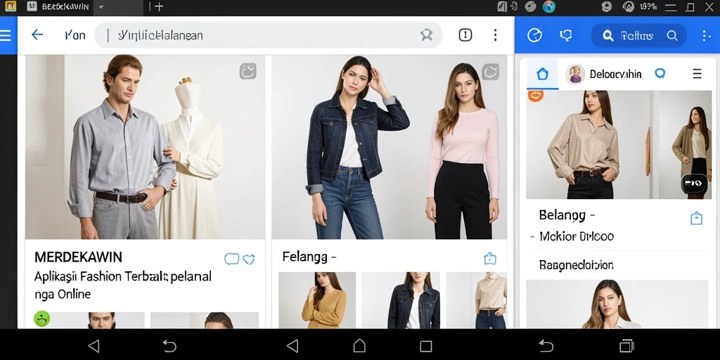 Antarmuka aplikasi MERDEKAWIN yang memudahkan belanja fashion.